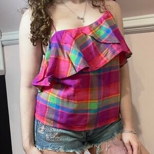 y2k coral floral embroidered tank top xs